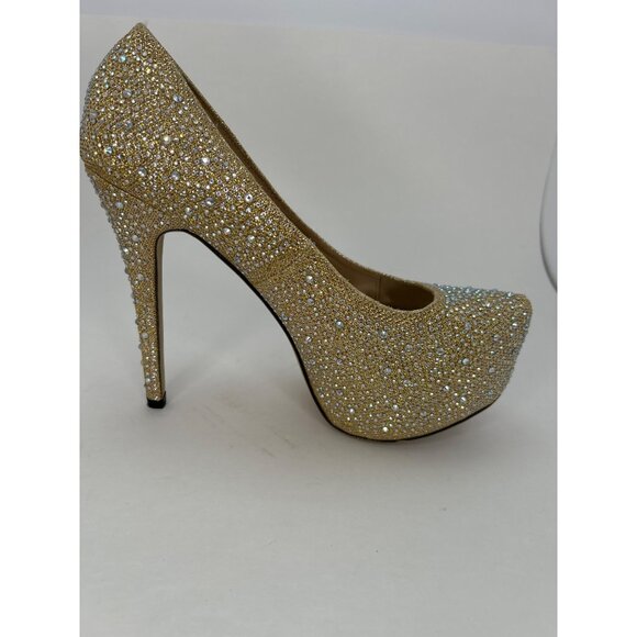Eye Candie Women's Size 8 Gold Rhinestone Platform Stiletto ‎ Glam Party Pumps - Picture 8 of 16
